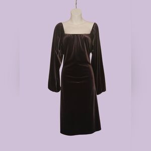 Women's Elegant Purple Velvet Dress with Balloon Sleeves